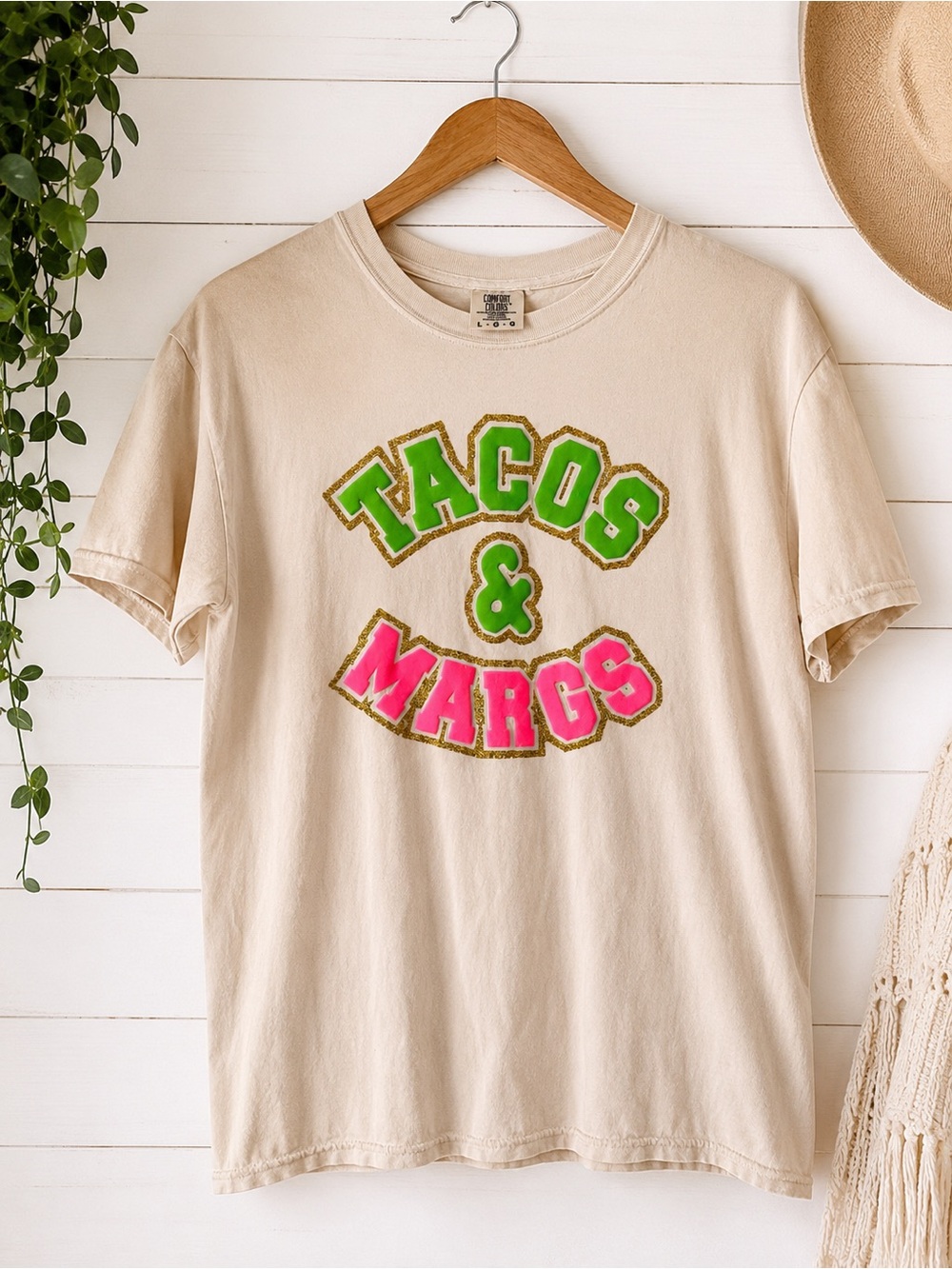 Comfort Colors Cream Tee with Neon Fiesta Shirt Size Large